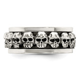 Sterling Silver Polished Spinning Center Antiqued Skull Ring - QR-7CF1B41B-7986
