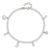 Sterling Silver Polished Sun Moon and Stars 9in Plus 1in Ext. Anklet