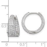Sterling Silver Polished Tapered In and Out CZ 16mm Hinged Round Hoop Earrings