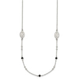 Sterling Silver Polished Textured Spanish Miraculous Medals with Black Glass Beads 16 inch Necklace