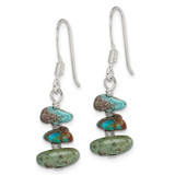 Sterling Silver Polished Three Turquoise Chip Dangle Earrings