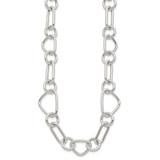 Sterling Silver Polished Triangle Round and Oval Link 17.5 inch Necklace