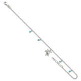 Sterling Silver Polished Turtle with Turquoise Beads 9 inch with 1 inch Extension Anklet