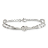 Sterling Silver Polished Twisted Heart Childrens Cuff Bracelet with Safety Chain