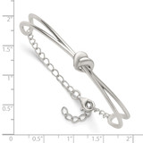 Sterling Silver Polished Twisted Heart Childrens Cuff Bracelet with Safety Chain