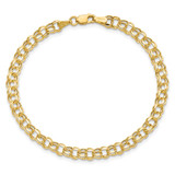 14k 4.5mm Hollow Diamond-cut Double Link 7 inch Charm Bracelet