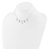 Sterling Silver Polished White & Pink Enameled CZ Cross and Angels Children's Necklace