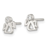 Sterling Silver Polished White CZ Angel Childrens 14 inch Necklace and Post Earrings Set