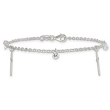 Sterling Silver Polished White CZ Dangles and Cross Charm 7.5 inch Bracelet
