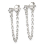 Sterling Silver Polished White CZ Dangling Chain Post Earrings