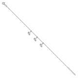 Sterling Silver Polished White CZ Dolphin Dangles 9 inch with 1 inch Extension Anklet