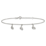 Sterling Silver Polished White CZ Dolphin Dangles 9 inch with 1 inch Extension Anklet