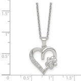 Sterling Silver Polished White CZ Heart and Paw Print 16 inch Necklace