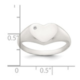Sterling Silver Polished White CZ Heart Size 7 Signet Ring