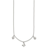 Sterling Silver Polished White CZ Heart/Flower/Butterfly Childrens 14 inch with 1 inch Extension Necklace