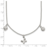 Sterling Silver Polished White CZ Heart/Flower/Butterfly Childrens 14 inch with 1 inch Extension Necklace