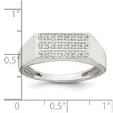 Sterling Silver Polished White CZ Rectangular Size 11 Mens Ring