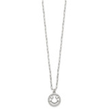 Sterling Silver Polished White CZ Smiley Face with Heart Eyes 16 inch Necklace