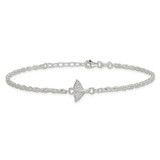 Sterling Silver Polished White CZ Whale Tail 9 inch with 1 inch Extension Anklet