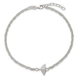 Sterling Silver Polished White CZ Whale Tail 9 inch with 1 inch Extension Anklet