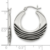 Sterling Silver Polished with Black Enamel Stripes Round Hollow Hoop Earrings