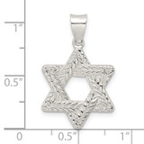 Sterling Silver Polsihed and Textured Solid Star of David Pendant