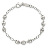 Sterling Silver Puffed Anchor/Mariner Link and Chain 8 inch Bracelet
