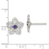 Sterling Silver Purple and Clear CZ Flower Post Earrings