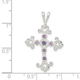Sterling Silver Purple CZ Cross Charm