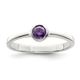 Sterling Silver Purple Round Bezel CZ Ring - QR-52FA7D02-8485