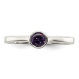 Sterling Silver Purple Round Bezel CZ Ring - QR-52FA7D02-8485
