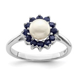 Sterling Silver Rhod 6mm FW Cultured Button Pearl & Sapphire Ring - QD-20887D0C-3731