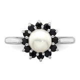 Sterling Silver Rhod 6mm FW Cultured Button Pearl & Sapphire Ring - QD-C43C05F8-5973