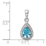 Sterling Silver Rhod Plated Blue and Clear CZ Pendant