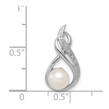 Sterling Silver Rhod Plated Diamond and FW Cultured Pearl Chain Slide