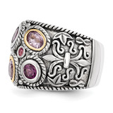 Sterling Silver Rhod. w/14k Pink Qrtz Rhodolite GA & Pink Tourmaline Ring - QR-ED881498-9634