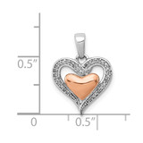 Sterling Silver Rhodium & 14K Rose Gold Diamond Heart Pendant