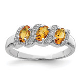 Sterling Silver Rhodium 3 Stone Citrine & Diamond Ring - QD-848A99A3-8993