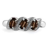 Sterling Silver Rhodium 3 Stone Smoky Quartz & Diamond Ring - QD-D392A36A-5333