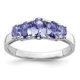 Sterling Silver Rhodium 5-Stone Oval Tanzanite Ring - QR-02774FAE-7784