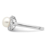 Sterling Silver Rhodium 6mm FW Cultured Button Pearl & Diamond Ring - QD-41D9E006-6983