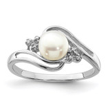 Sterling Silver Rhodium 6mm FW Cultured Button Pearl & Diamond Ring - QD-DEF65216-6160