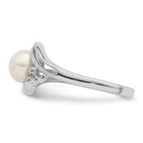 Sterling Silver Rhodium 6mm FW Cultured Button Pearl & Diamond Ring - QD-DEF65216-6160