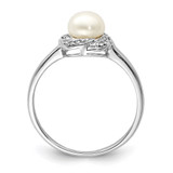 Sterling Silver Rhodium 6mm FW Cultured Button Pearl & Diamond Ring - QD-E1F76EB5-4754