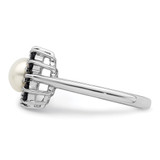 Sterling Silver Rhodium 6mm FW Cultured Button Pearl & Sapphire Ring