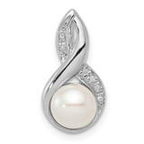 Sterling Silver Rhodium 6mm FW Cultured Pearl & Diamond Chain Slide - QD-901BFE51-1662