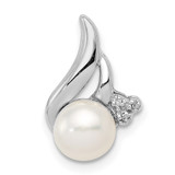 Sterling Silver Rhodium 6mm FW Cultured Pearl & Diamond Chain Slide - QD-B23C2A3D-9214