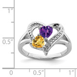 Sterling Silver Rhodium Amethyst & Citrine Diam. Ring - QR-46BCDA49-3560