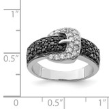 Sterling Silver Rhodium Black and Clear CZ Buckle Ring - QR-6604602C-6392