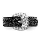 Sterling Silver Rhodium Black and Clear CZ Buckle Ring - QR-79E9FC88-6392
